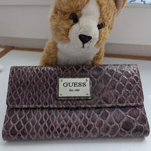 Guess Purple Snakeskin Trifold Wallet